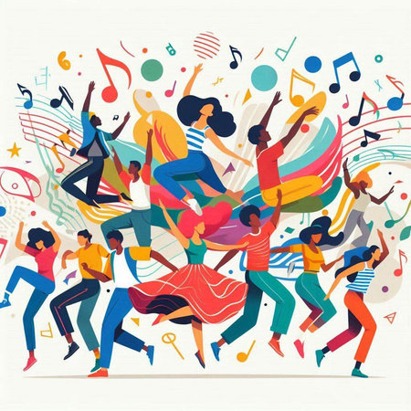 Group of dancing people. Colorful vector illustration in flat style.のイラスト素材
