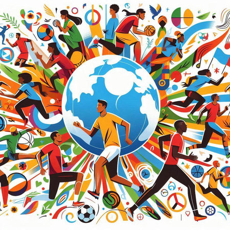 Happy international childrens day. Cute cartoon girls with books and balloons. Vector illustration.のイラスト素材