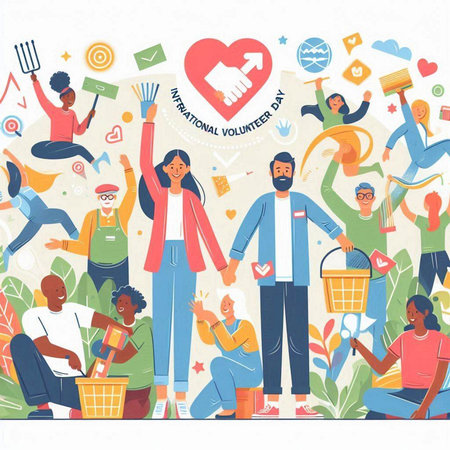 Volunteer concept. Vector illustration in flat style. Group of volunteers and volunteers.のイラスト素材