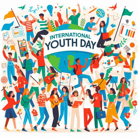 International Youth Day. Group of young people in different nationalities, nationalities, nationalities and nationalities.のイラスト素材
