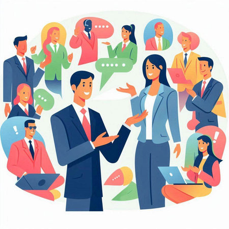 Group of business people talking with each other. Flat vector illustration.のイラスト素材