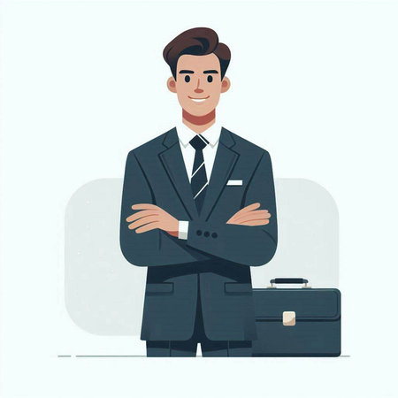 Businessman with briefcase. Vector illustration in flat cartoon style.のイラスト素材