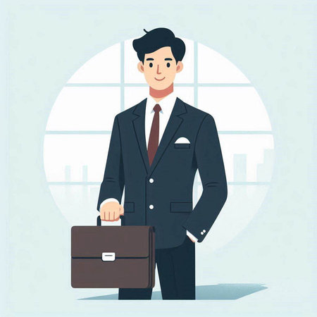 Businessman with briefcase. Vector illustration in flat style. Businessman in office.のイラスト素材