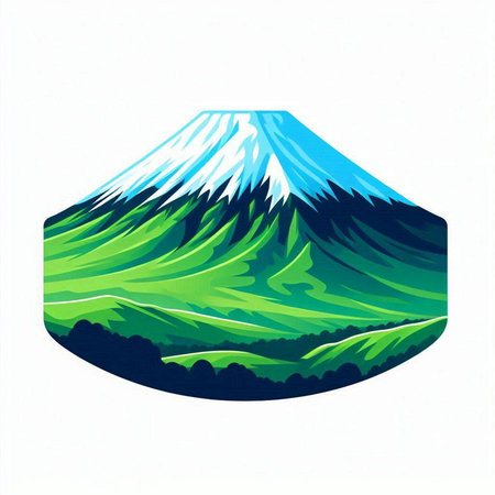 Mountain icon with green grass and blue sky. Vector illustration.のイラスト素材