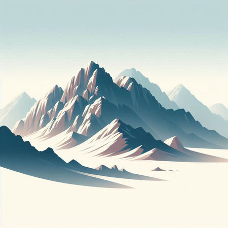 Mountains with snow and blue sky. Digital painting. Vector illustration.のイラスト素材