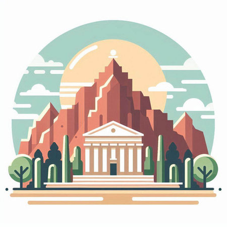 Ancient Greek temple in flat style. Vector illustration for your design.のイラスト素材