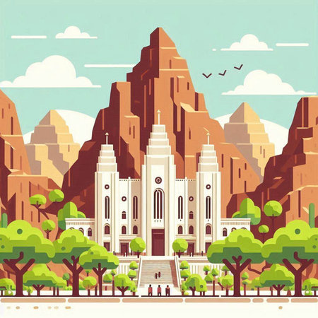 Church of the Sacred Heart of Jesus in the park. Vector illustrationのイラスト素材