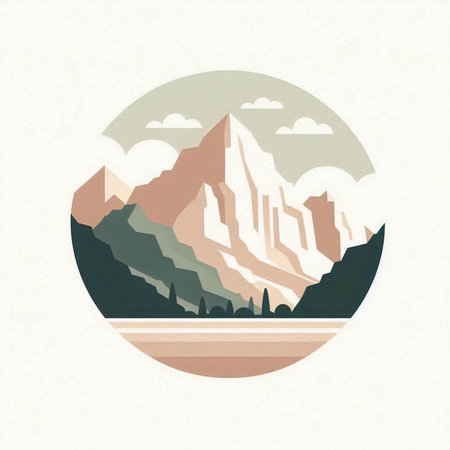 Mountains and lake in the form of a circle. Vector illustration.のイラスト素材