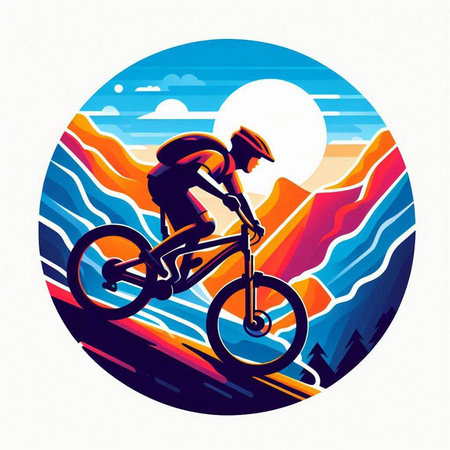 Cyclist on the background of the sea. Vector illustration.のイラスト素材