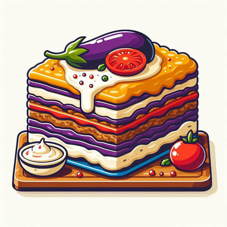 Illustration of a layered layered cake with eggplant, tomato and sauceのイラスト素材