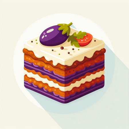 Vector illustration of layered layered cake with creamrated with eggplant and berriesのイラスト素材