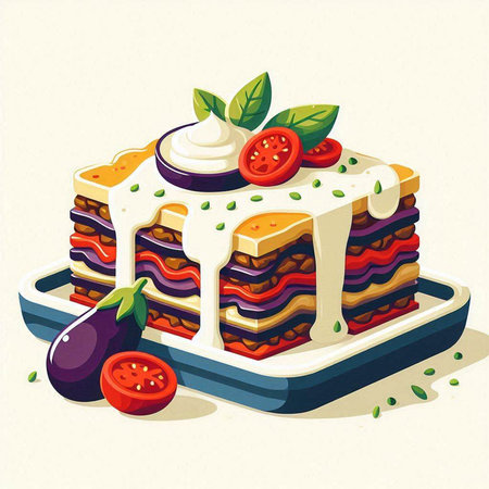 Illustration of a slice of layered layered cake with cream and vegetablesのイラスト素材