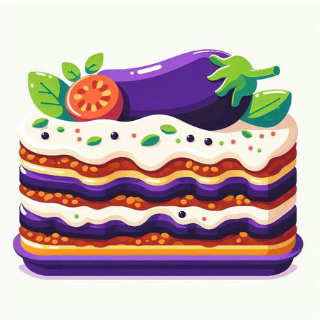 Eggplant cake with tomato and eggplant. Vector illustration.のイラスト素材