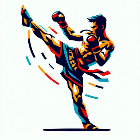 Martial arts fighter. Vector illustration of martial arts fighter in action.のイラスト素材