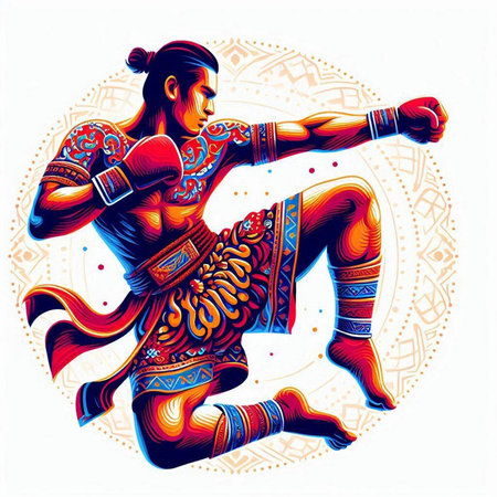 Kung fu master vector illustration. Thai martial arts. Vector illustration.のイラスト素材