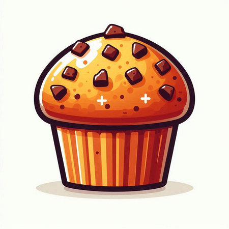 Illustration of a cupcake with chocolate chips on a white backgroundのイラスト素材