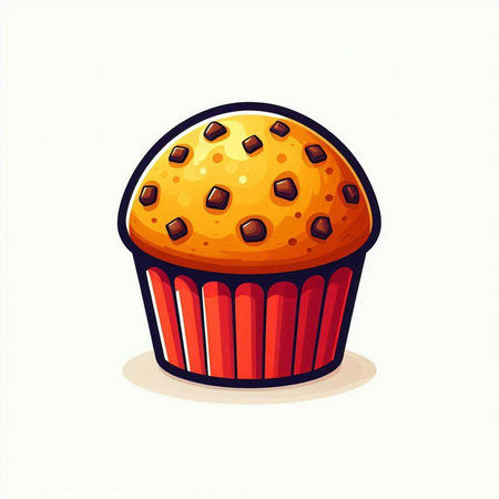 Cupcake with chocolate chips. Vector illustration isolated on white background.のイラスト素材