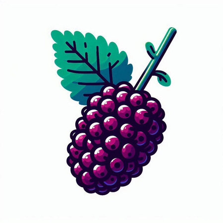 Illustration of a bunch of blackberries on a white background.のイラスト素材