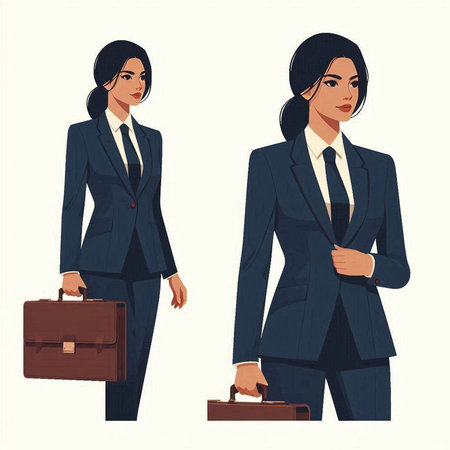 Businesswoman with briefcase. Vector illustration in flat style. Isolated on white background.のイラスト素材