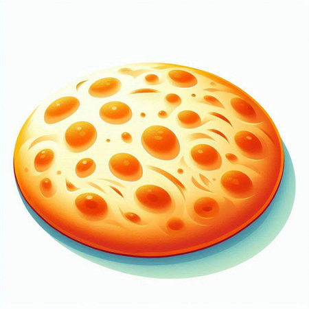 Illustration of a round cheese with holes on a white background.のイラスト素材
