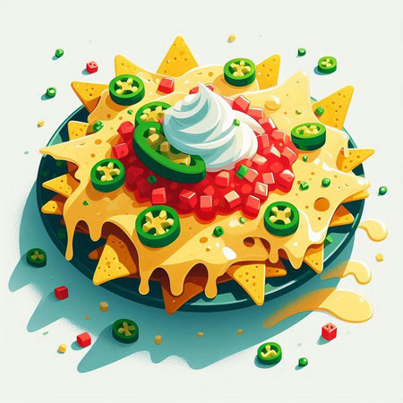 Illustration of nachos with guacamole and salsa sauceのイラスト素材