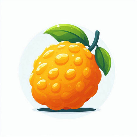 Orange fruit with green leaves isolated on white background. Vector illustration.のイラスト素材