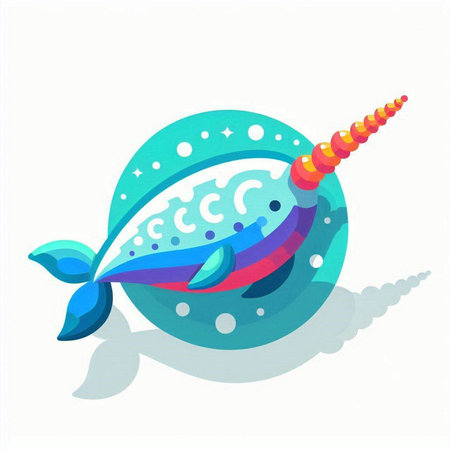 Cute blue narwhal on white background. Vector illustration.のイラスト素材