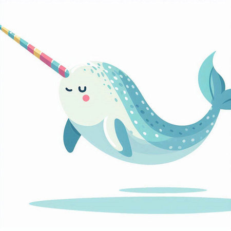 Cute cartoon narwhal on white background. Vector illustration.のイラスト素材