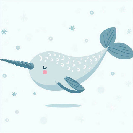 Cute cartoon narwhal with snowflakes. Vector illustration.のイラスト素材