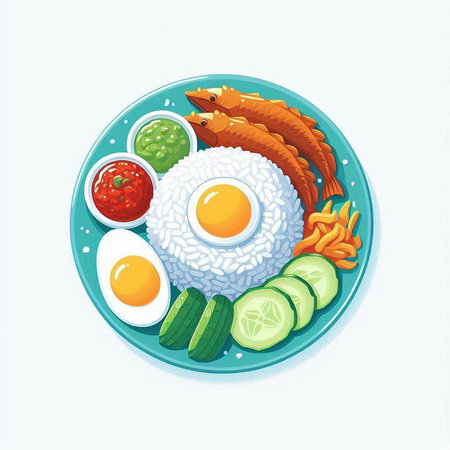 Illustration of japanese food on a plate. Vector illustration.のイラスト素材