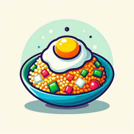 Couscous with egg and vegetables in a bowl. Vector illustration.のイラスト素材