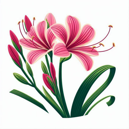 Beautiful pink lily flowers isolated on white background. Vector illustration.のイラスト素材