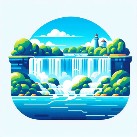 Waterfall on the river. Vector illustration of a waterfall.のイラスト素材