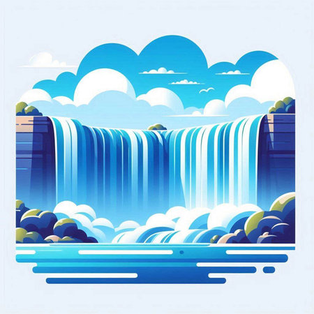 Waterfall background with clouds and sky. Vector illustration. Eps 10のイラスト素材
