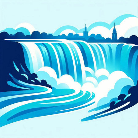 Waterfall in the city. Vector illustration of a blue background.のイラスト素材