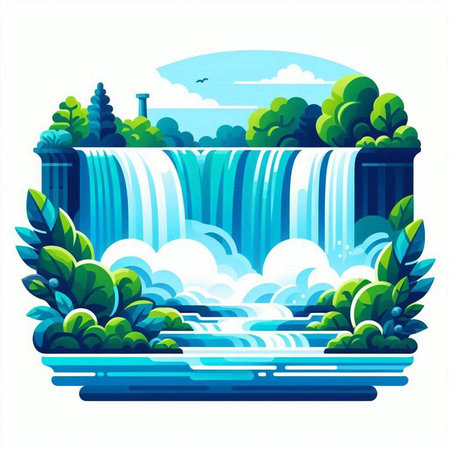 Waterfalls in the forest. Vector illustration of a flat style.のイラスト素材
