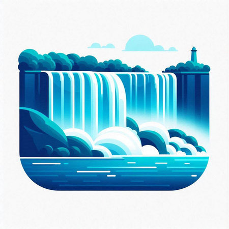 Waterfall on the river. Vector illustration in a flat style.のイラスト素材