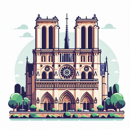 Notre Dame cathedral in Paris, France. Vector illustration in flat styleのイラスト素材
