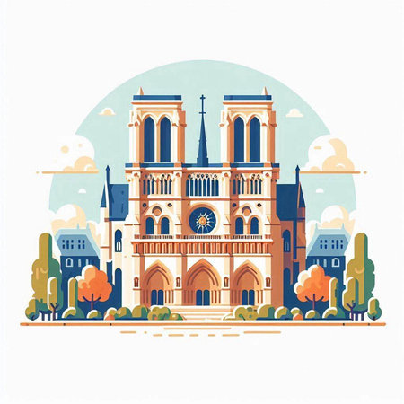 Cathedral of Notre Dame in Paris, France. Vector illustration.のイラスト素材