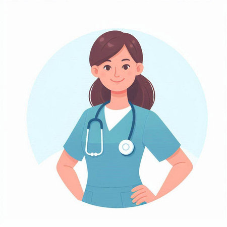 Female doctor with stethoscope. Vector illustration in cartoon style.のイラスト素材