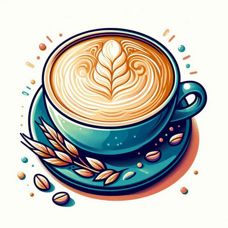 Cup of coffee with a beautiful latte art. Vector illustration.のイラスト素材