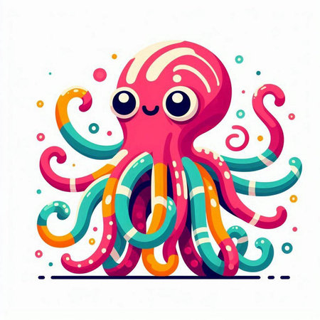 Colorful cute octopus isolated on white background. Vector illustration.のイラスト素材