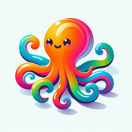 Colorful cartoon octopus isolated on white background. Vector illustration.のイラスト素材