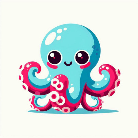 Cute cartoon octopus. Vector illustration isolated on white background.のイラスト素材