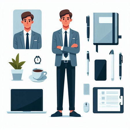 Businessman character design. Vector illustration in a flat style. Businessman, office worker, office worker.のイラスト素材