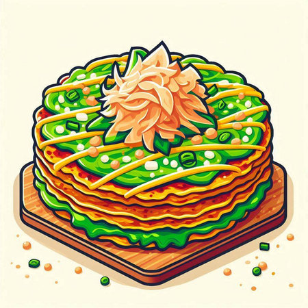 Illustration of a stack of pancakes with a flower in the middleのイラスト素材