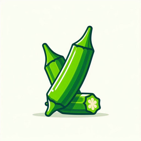 Illustration of green okra on white background. Vector illustration.のイラスト素材