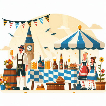 Oktoberfest. Beer festival in Germany. Vector illustration.のイラスト素材