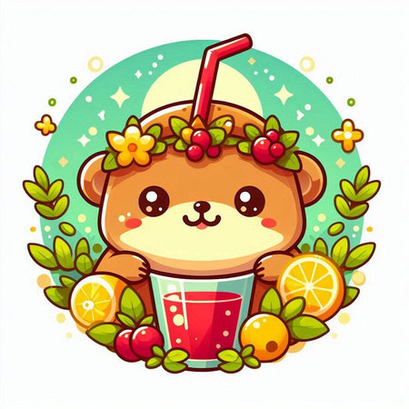 Cute cartoon hamster with a glass of juice. Vector illustration.のイラスト素材