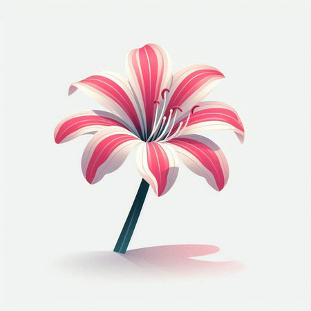 Pink lily on a white background with shadow. Vector illustration.のイラスト素材
